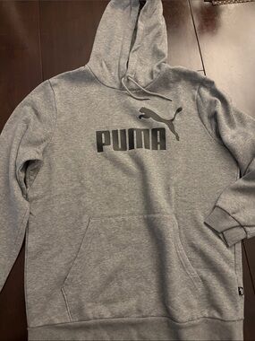 Puma Men's Heather Gray Logo Pullover Hoodie